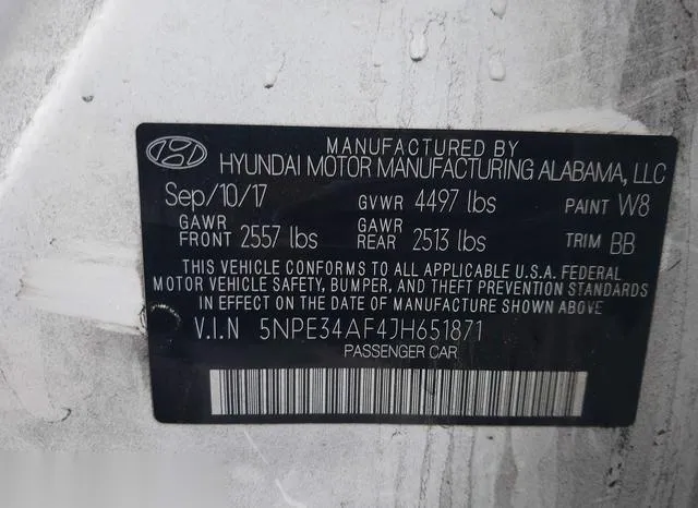 5NPE34AF4JH651871 2018 2018 Hyundai Sonata- Sel 9