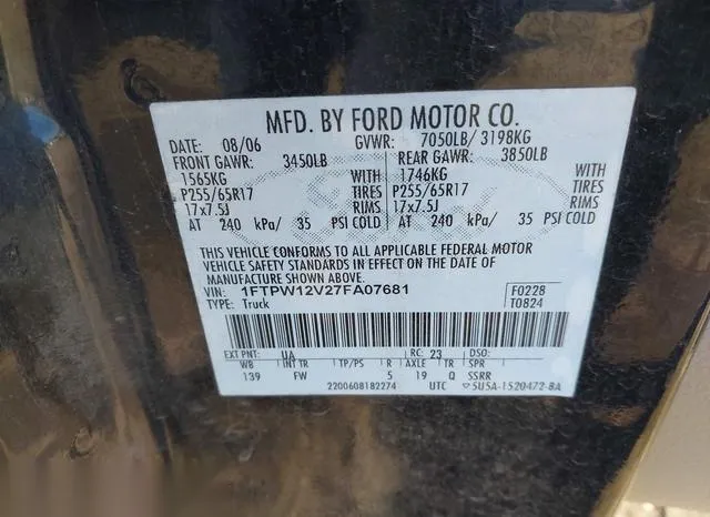 1FTPW12V27FA07681 2007 2007 Ford F-150- Lariat/Xlt 9