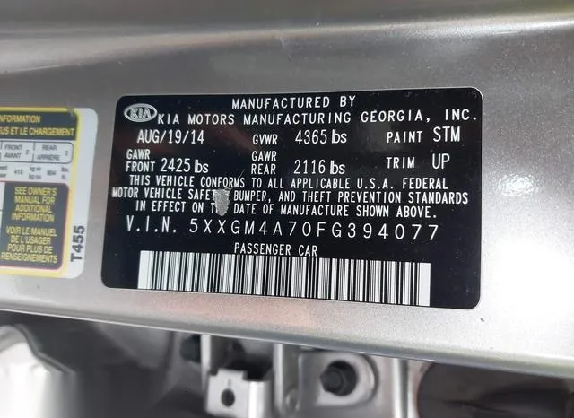 5XXGM4A70FG394077 2015 2015 KIA Optima- LX 9