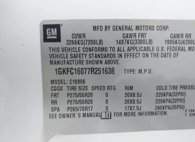 1GKFC16077R251638 2007 2007 GMC Yukon Xl 1500- Slt 9