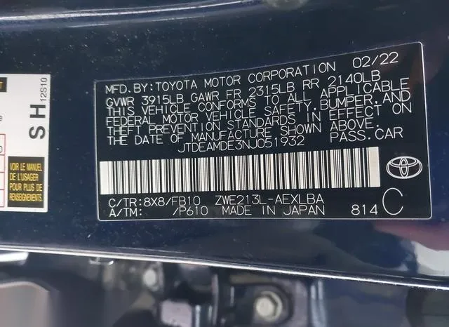 JTDEAMDE3NJ051932 2022 2022 Toyota Corolla- Hybrid Le 9