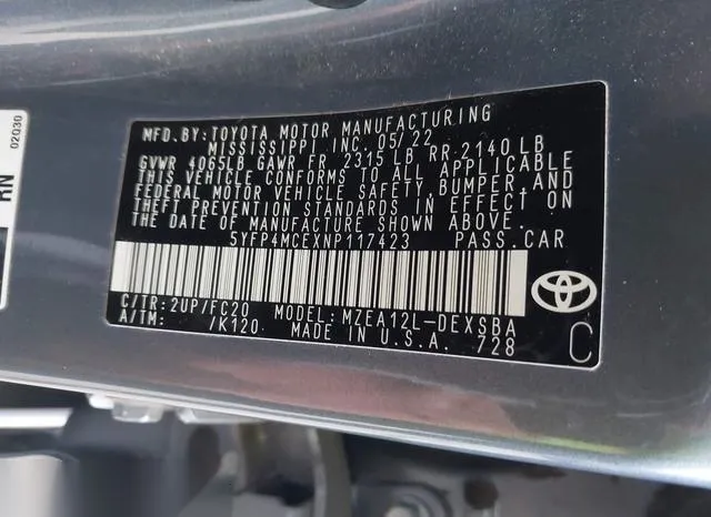 5YFP4MCEXNP117423 2022 2022 Toyota Corolla- SE 9