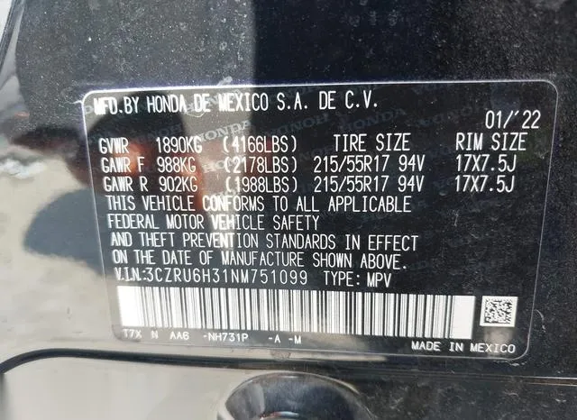 3CZRU6H31NM751099 2022 2022 Honda HR-V- Awd Lx 9