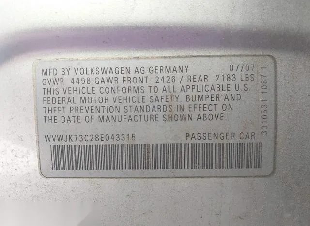 WVWJK73C28E043315 2008 2008 Volkswagen Passat- Turbo 9