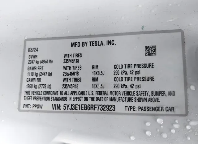 5YJ3E1EB6RF732923 2024 2024 Tesla Model 3- Long Range Dual 9