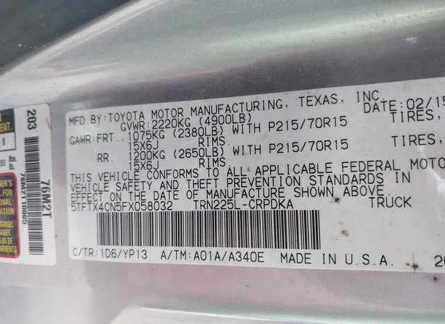 5TFTX4CN5FX058032 2015 2015 Toyota Tacoma 9