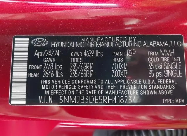 5NMJB3DE5RH418234 2024 2024 Hyundai Tucson- Sel 9