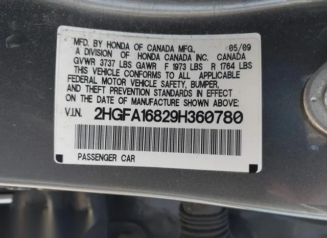 2HGFA16829H360780 2009 2009 Honda Civic- EX 9