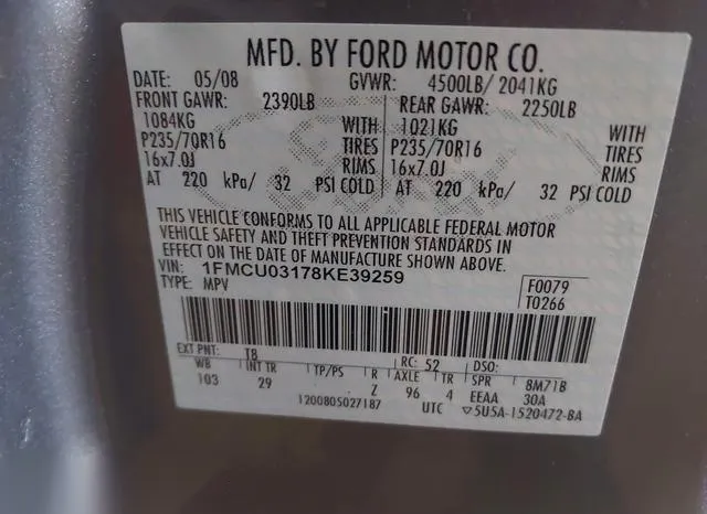 1FMCU03178KE39259 2008 2008 Ford Escape- Xlt 9