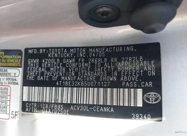 4T1BE32K65U071127 2005 2005 Toyota Camry- LE 9