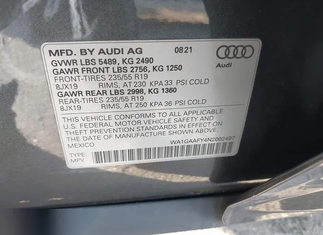 WA1GAAFY4N2002497 2022 2022 Audi Q5- Premium 45 Tfsi S Line 9