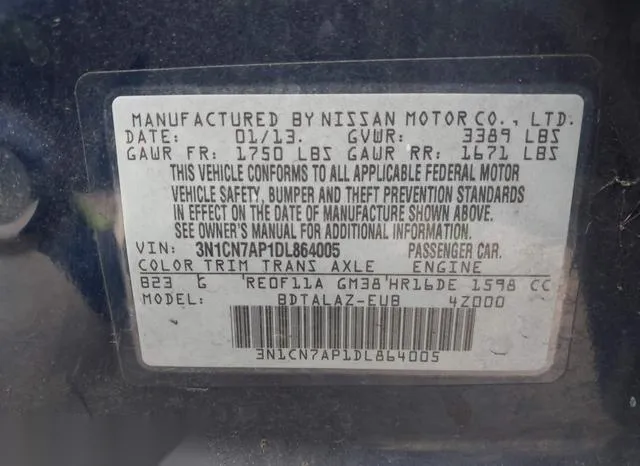 3N1CN7AP1DL864005 2013 2013 Nissan Versa- 1-6 S- 9