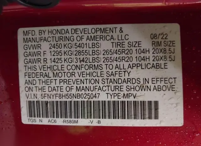 5FNYF8H55NB025047 2022 2022 Honda Passport- Awd Ex-L 9