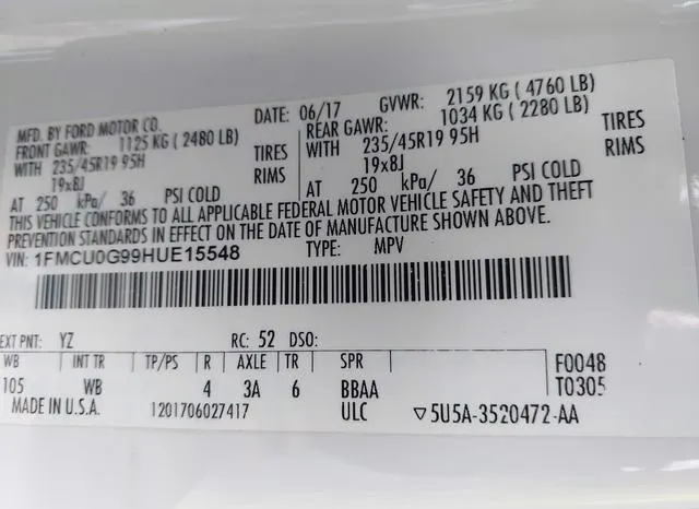 1FMCU0G99HUE15548 2017 2017 Ford Escape- SE 9