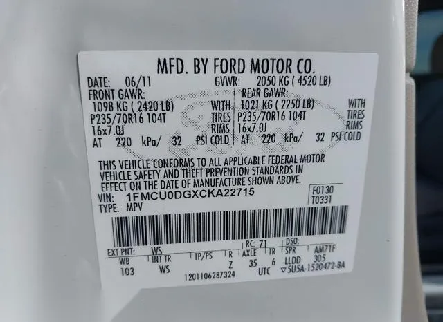 1FMCU0DGXCKA22715 2012 2012 Ford Escape- Xlt 9