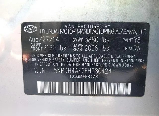 5NPDH4AE2FH580424 2015 2015 Hyundai Elantra- SE 9