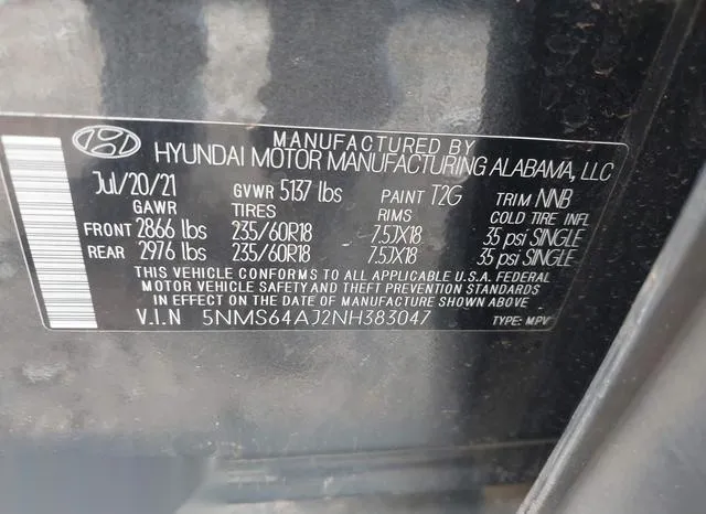 5NMS64AJ2NH383047 2022 2022 Hyundai Santa Fe- Xrt 9