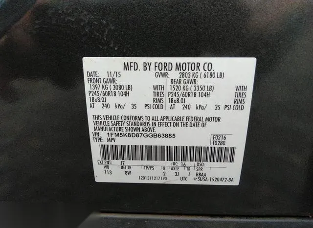 1FM5K8D87GGB63885 2016 2016 Ford Explorer- Xlt 9