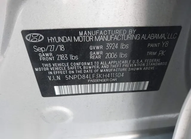 5NPD84LF3KH411304 2019 2019 Hyundai Elantra- Sel 9