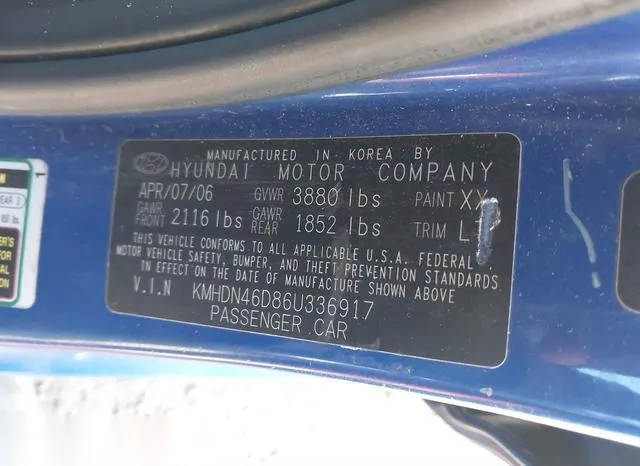 KMHDN46D86U336917 2006 2006 Hyundai Elantra- Gls/Limited 9