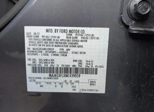 MAJ6S3FLXMC439059 2021 2021 Ford Ecosport- S 9