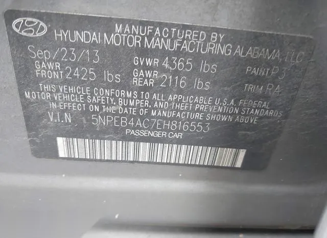 5NPEB4AC7EH816553 2014 2014 Hyundai Sonata- Gls 9