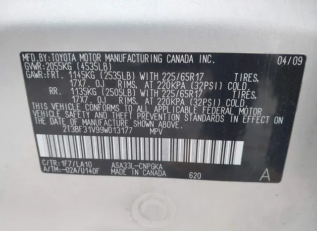 2T3BF31V99W013177 2009 2009 Toyota RAV4- Limited 9