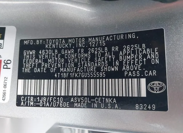 4T1BF1FK7GU555595 2016 2016 Toyota Camry- LE 9