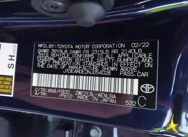 JTDEAMDE2NJ054028 2022 2022 Toyota Corolla- Hybrid Le 9