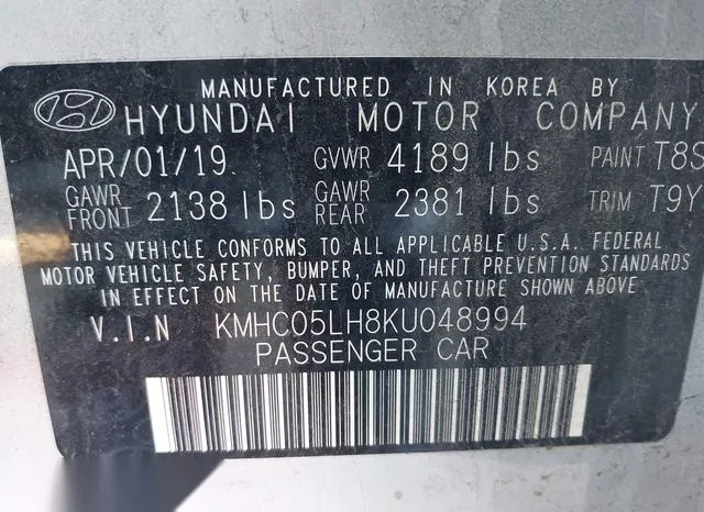 KMHC05LH8KU048994 2019 2019 Hyundai Ioniq- Electric Limited 9