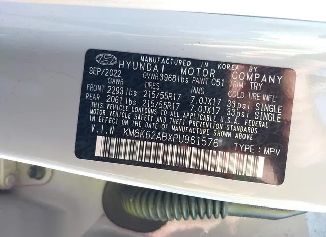 KM8K62ABXPU961576 2023 2023 Hyundai Kona- Sel 9