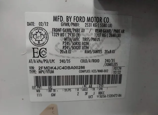 2FMDK4JC4DBA00286 2013 2013 Ford Edge- Sel 9