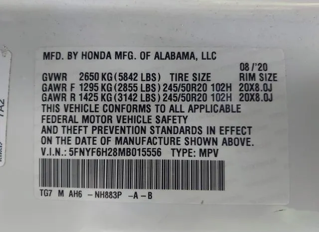 5FNYF6H28MB015556 2021 2021 Honda Pilot- Awd Special Edition 9