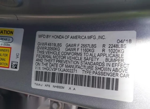 1HGCV3F1XJA002271 2018 2018 Honda Accord- Hybrid 9