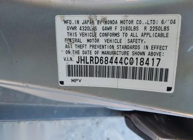 JHLRD68444C018417 2004 2004 Honda CR-V- LX 9