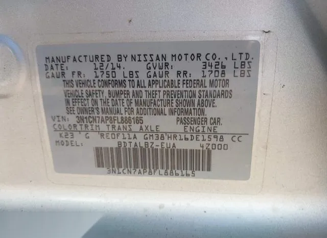 3N1CN7AP8FL886165 2015 2015 Nissan Versa- 1-6 SV 9