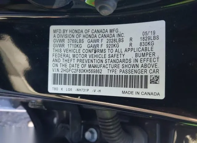 2HGFC2F80KH569862 2019 2019 Honda Civic- Sport 9