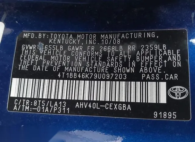 4T1BB46K79U097203 2009 2009 Toyota Camry- Hybrid 9