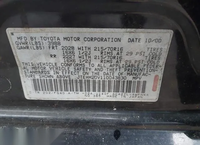 JTEHH20V110043830 2001 2001 Toyota RAV4 9