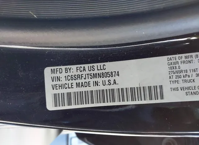 1C6SRFJT5MN805874 2021 2021 RAM 1500- Laramie  4X4 5-7 Box 9