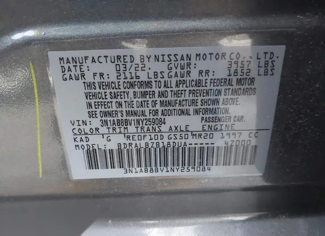 3N1AB8BV1NY259084 2022 2022 Nissan Sentra- S Xtronic Cvt 9