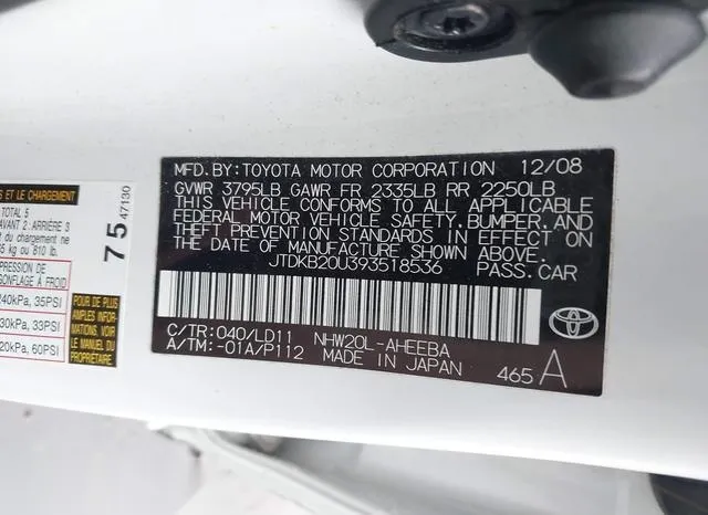 JTDKB20U393518536 2009 2009 Toyota Prius 9