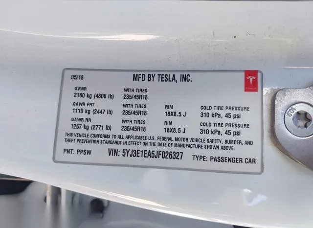 5YJ3E1EA5JF026327 2018 2018 Tesla Model 3- Long Range/Mid R 9