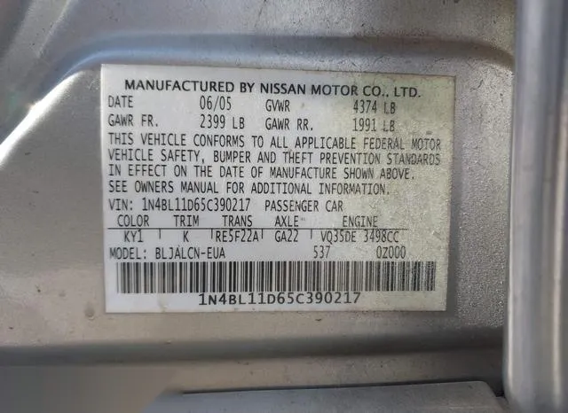 1N4BL11D65C390217 2005 2005 Nissan Altima- 3-5 SE 9