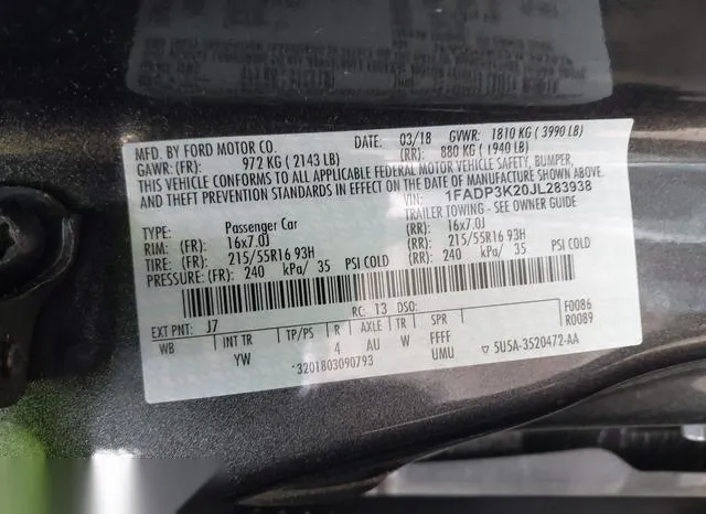 1FADP3K20JL283938 2018 2018 Ford Focus- SE 9