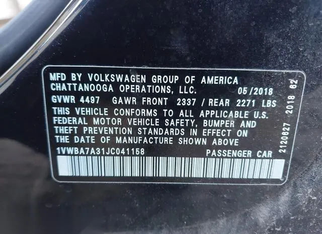 1VWBA7A31JC041158 2018 2018 Volkswagen Passat- 2-0T Se 9