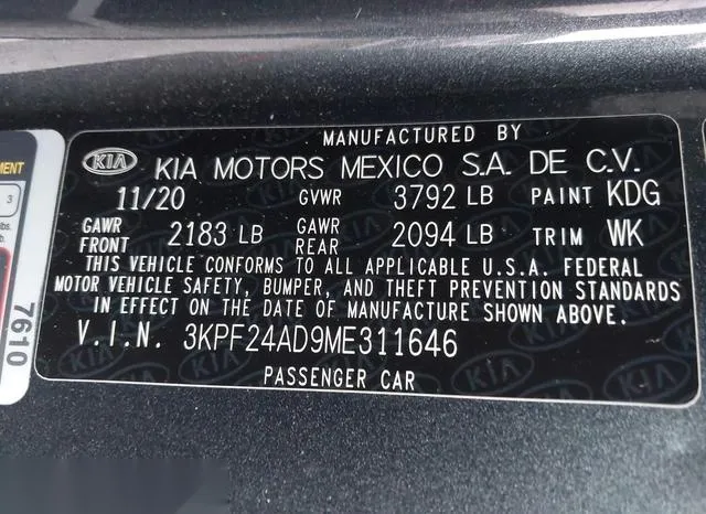 3KPF24AD9ME311646 2021 2021 KIA Forte- Lxs 9