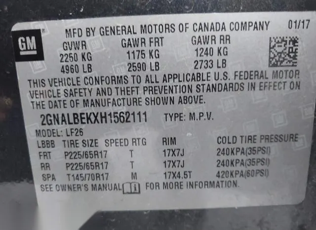 2GNALBEKXH1562111 2017 2017 Chevrolet Equinox- LS 9