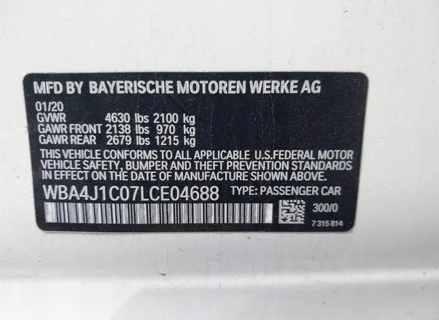 WBA4J1C07LCE04688 2020 2020 BMW 430i Gran Coupe 9