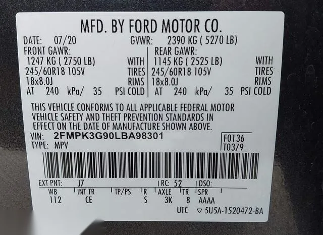 2FMPK3G90LBA98301 2020 2020 Ford Edge- SE 9